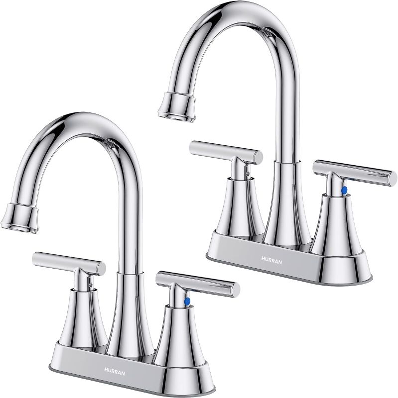 Photo 1 of ****USED** Bathroom Faucets for Sink 3 Hole, Hurran 4 inch Brushed Nickel Bathroom Sink Faucet with Pop-up Drain and Supply Hoses, Stainless Steel Lead-Free Centerset Faucet for Bathroom Sink Vanity RV, 2 Pack Brushed Nickel X 2