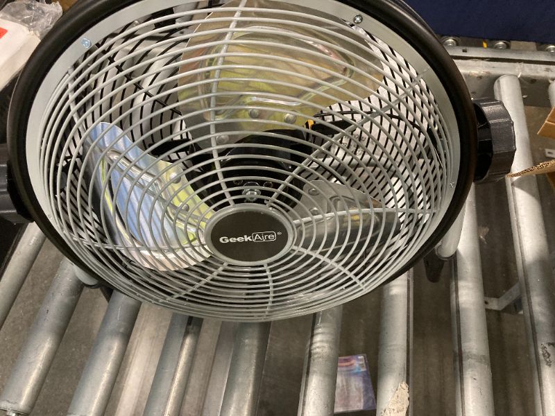 Photo 1 of ***USED***COLOR SILVER AND BLACK*** PARTS ONLY***SOLD AS IS***NO RETURNS**ALL SALES ARE FINAL***  Geek Aire
Rechargeable Outdoor High Velocity Camping Floor Fan, 16” Portable Battery Operated Fan with Metal Blade for Garage Camping