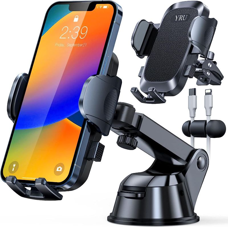 Photo 1 of [2024 Upgrade 80LBS Strong Suction]YRU Car Phone Holder Mount,[Bumpy Road Stable]Dashboard Cell Phone Holder for Car Air Vent Windshield Phone Stand for iPhone 15 14 13 12 Pro Max Samsung Truck, Black