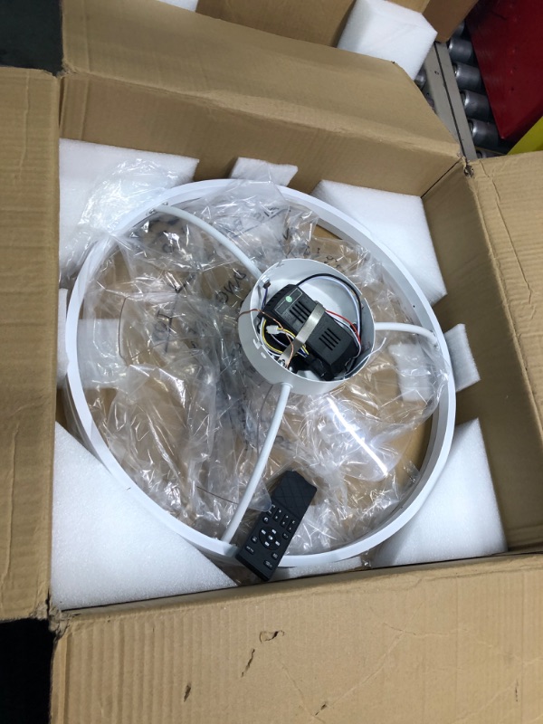 Photo 1 of VOLISUN Low Profile Ceiling Fans with Light and Remote,19.7in Modern Bladeless Ceiling Fan with Lights,3000K-6500K Dimmable Flush Mount LED Fan Light,White Fandelier Ceiling Fans for Bedroom White 19.7 INCH