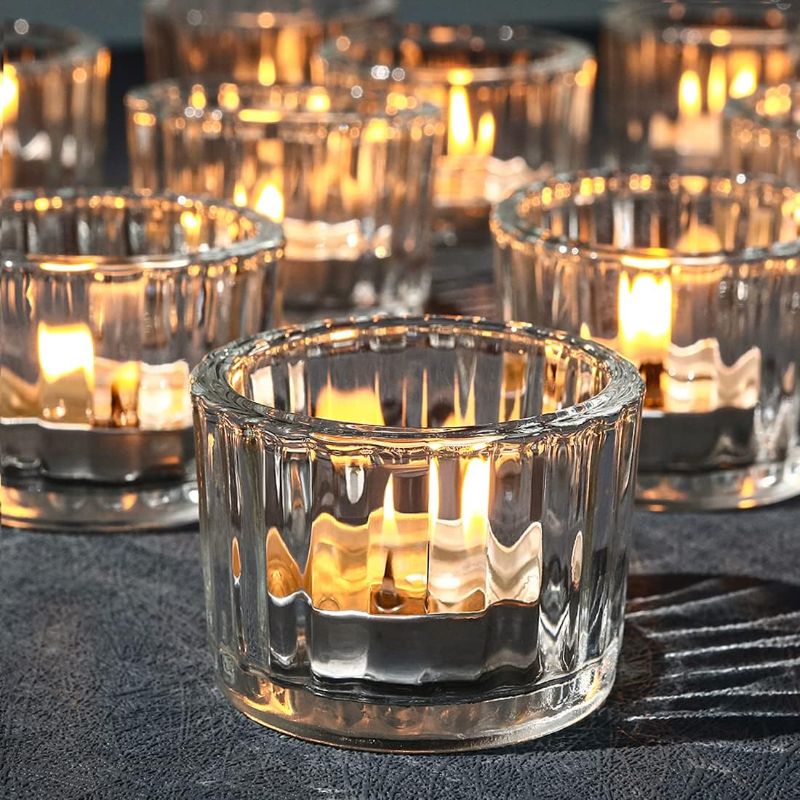 Photo 1 of 24pcs Clear Tealight Candle Holder, 2.2'' x 1.5'' Glass Votive Candle Holders Small Candle Holders Bulk for Wedding Table Centerpiece, Baby Shower, Home Decoration