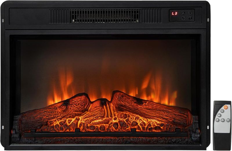 Photo 1 of **SOLD AS PARTS** 
COSTWAY Electric Fireplace Insert 23-inch Wide, 1400W Recessed Fireplace Heater with Remote Control, 3 LED Flame Effects, 6H Timer, Electric Fireplace for Bedroom Home Office Indoor Use, Black