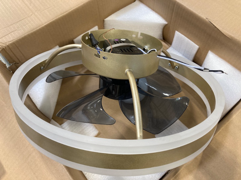 Photo 3 of ****USED*PARTS ONLY***SOLD AS IS***ALL SALES ARE FINAL***NO RETURNS*** * VOLISUN Low Profile Ceiling Fans with Lights and Remote, 19.7in Flush Mount Ceiling Fans with Light, 3000K-6500K Dimmable Fandelier LED Fan Light, Gold Bladeless Ceiling Fans with Li