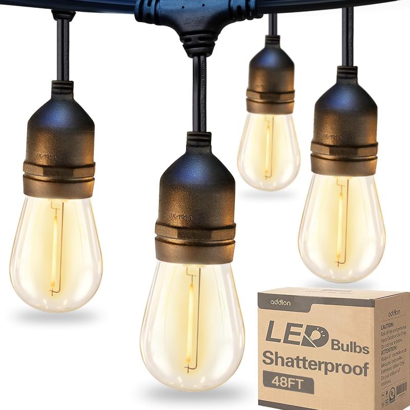 Photo 1 of addlon LED Outdoor String Lights 48FT with Edison Vintage Shatterproof Bulbs and Commercial Grade Weatherproof Strand - ETL Listed Decorative Lights for Patio Garden
