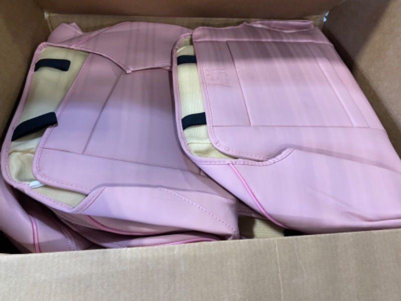 Photo 3 of ****USED***ONE OF THE FRONT SEAT COVER HAS A CUT ON IT** Full Coverage Leather Car Seat Covers Full Set Universal Fit for Most Cars Sedans Trucks SUVs with Waterproof Leatherette in Automotive Seat Cover Accessories (Full Set, Pink) Pink FULL SET