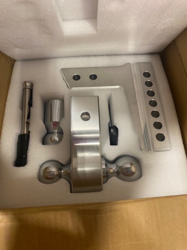Photo 1 of Adjustable Trailer Hitch Replaceable Tri Balls (1-7/8", 2", 2-5/16"), Fits 2.5 Inch Receiver, 6-Inch Drop/Rise Aluminum Drop Hitch, 18500LBS, Silver Tow Hitch with Double Anti-Theft Pins Locks