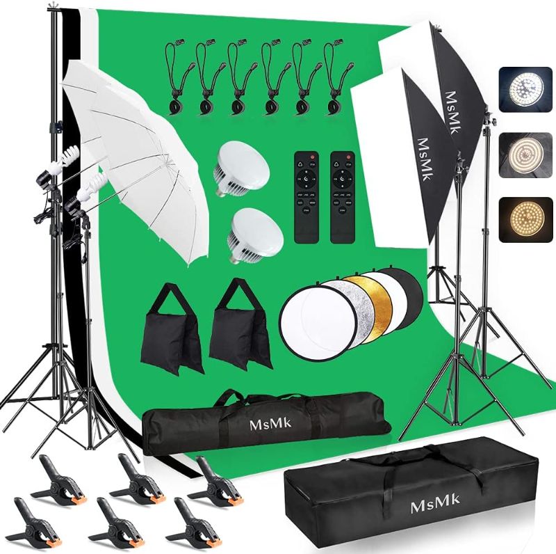 Photo 1 of [Upgraded LED Bulb] Photography Lighting Kit 8.5x10ft Backdrop Support System and LED Softbox Set, 6400K Bulb, Umbrella, Video Studio Continuous Lighting Kit for Photo Studio, and Video Shooting
