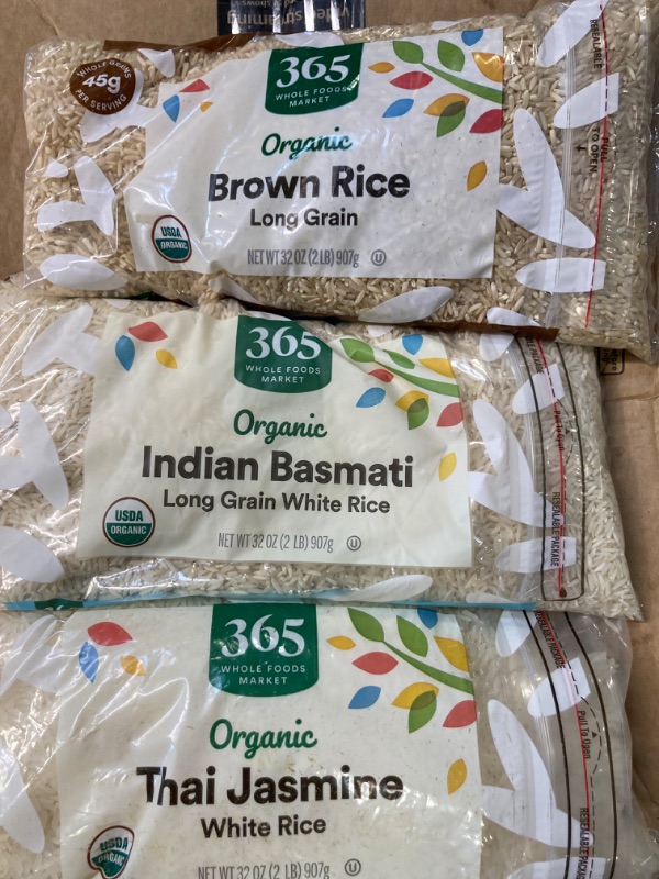 Photo 1 of  3 pack 365 by Whole Foods Market, Rice Indian Basmati, Brown Organic  & Thai Jasmine, 32 Ounce
