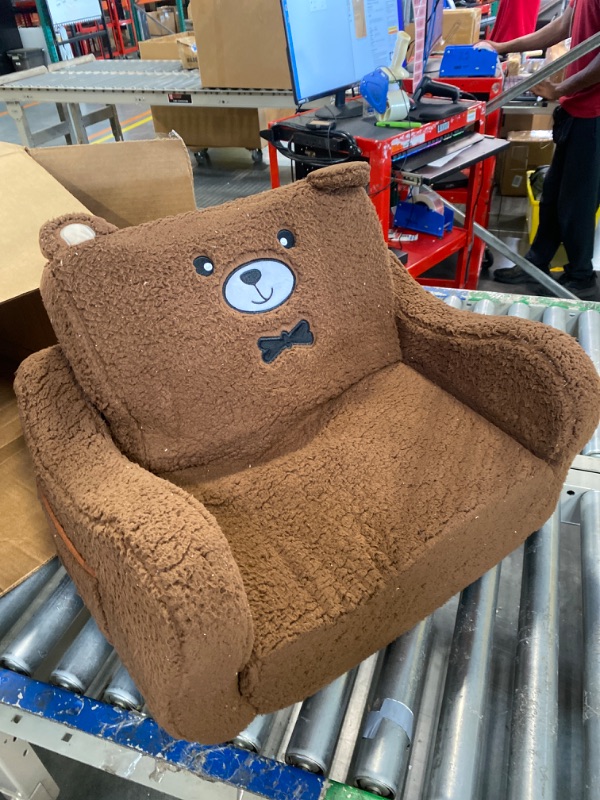 Photo 3 of ****USED**NEED TO BE CLEANED*** Kids Chairs for Toddler, 2-in-1 Toddler Soft Sherpa Couch Fold Out, Convertible Sofa to Lounger for Girls and Boys, Teddy Bear, Brown Brown Bear