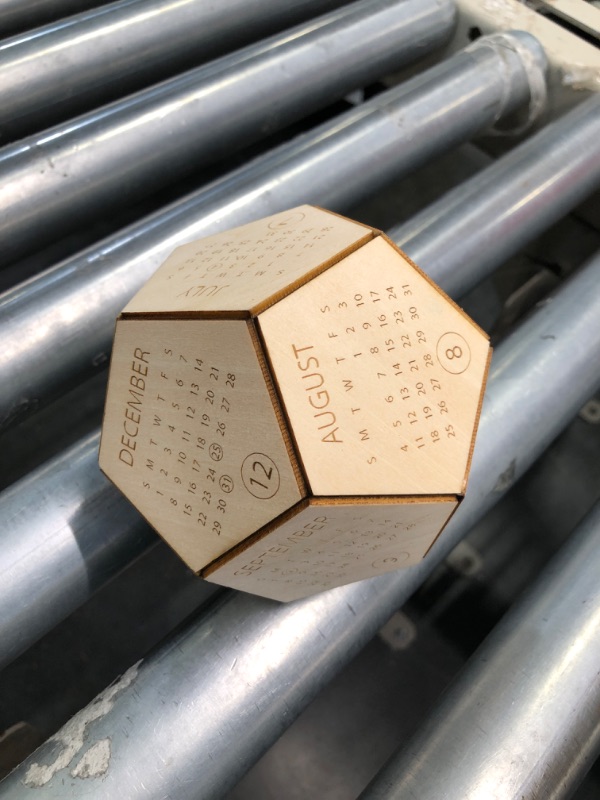 Photo 1 of 2024 Wood Desk Calendar, Dodecahedron Cube Calendar, Cool Birthday Gifts for Coworkers, Employee, Boss, Father's Day Decorations, Dungeons and Dragons gifts