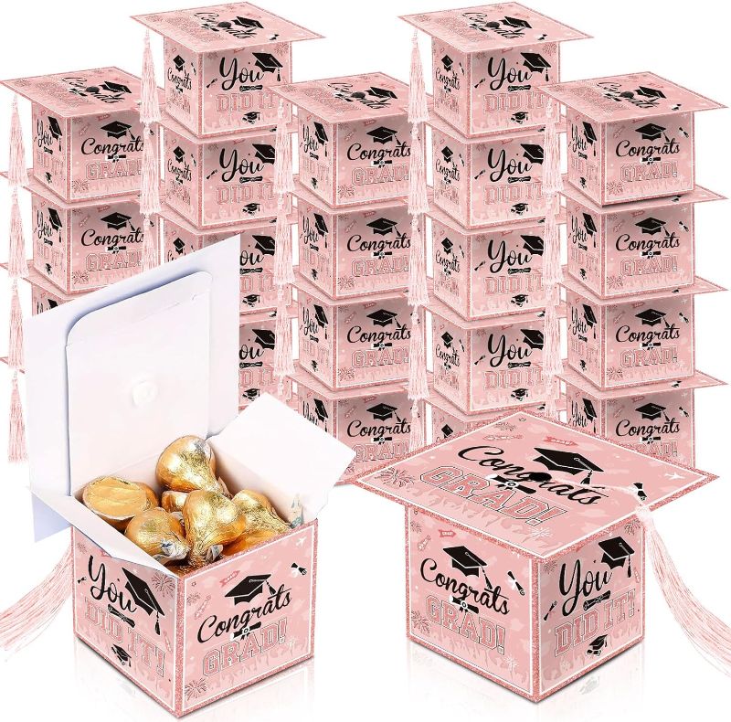 Photo 1 of ****USED*** Yavxzvbw 24Pcs Rose Gold Graduation Candy Box 2024 Graduation Decorations Graduation Gift Cap Box Graduation Party Favors for Graduation Party Decorations Graduation Party Supplies 2024
