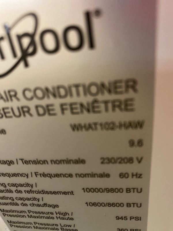 Photo 5 of ****USED*** Whirlpool WHAT102-HAW 10,000 230V Air Conditioner with Supplemental Heat, Dehumidifier and Remote, Wall AC Unit for Apartment, Living Medium Rooms up to 450 Square Feet in White, 10000 BTU 10000 BTU Heat/Cool 230V White