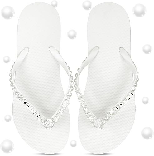 Photo 1 of  Pair Bride Bridesmaid Flip Flops for Bridal Shower Bachelorette Party Wedding Pearl Soft Sole Slippers for Women  Pair Bride Bridesmaid Flip Flops for Bridal Shower Bachelorette Party Wedding Pearl Soft Sole Slippers for Women