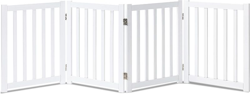 Photo 1 of  Solid HardWood Freestanding Pet Gate,Wooden Dog Gates for Doorways,Nature wood Dog Gates for The House,Dog Gate for Stairs,Freestanding Indoor Gate Safety Fence,White,24" Height-4 Panels