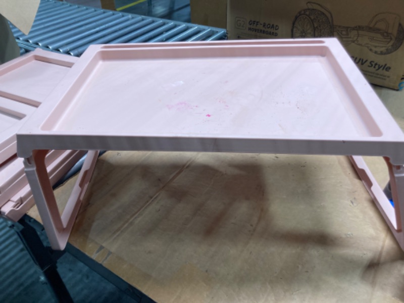 Photo 4 of 4 Pcs Breakfast in Bed Tray Folding Table Modern Plastic Foldable Laptop Desk Cute Serving Food Trays for Home Eating on Bed Sofa Laptops Party, Pink