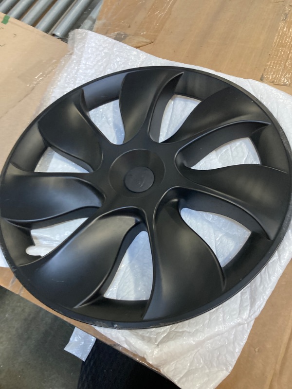 Photo 3 of ***USED** 1 PCS ONLY*** KAVANIC Fits Tesla Model Y Wheel Cover Hubcap 19 Inch Matte Black Support Logo (1 PCS - Side1) Blade Style 2020-2023 Model Y Gemini Wheel Cover Replacement KA4-XF-Side1 KA4-XF-Side1