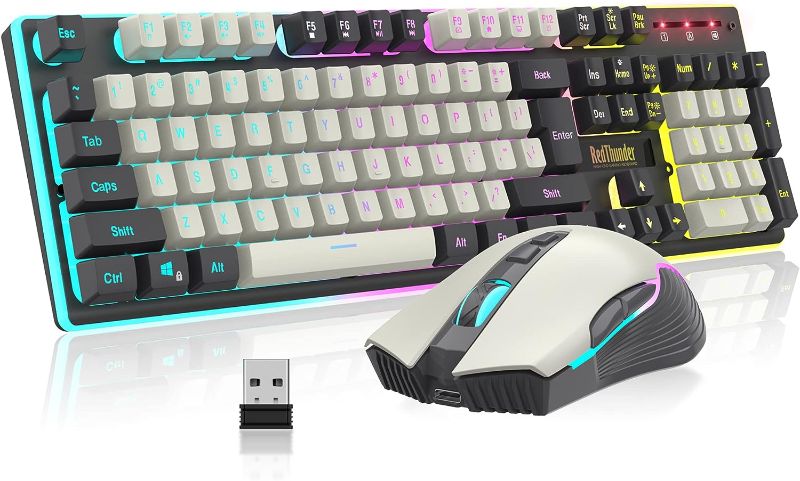 Photo 1 of ****NO RETURNS FINAL SALES**
 K10 Wireless Gaming Keyboard and Mouse Combo, LED Backlit Rechargeable 3800mAh Battery, Mechanical Feel Anti-ghosting Keyboard + 7D 3200DPI Mice for PC Gamer (White-Gray)