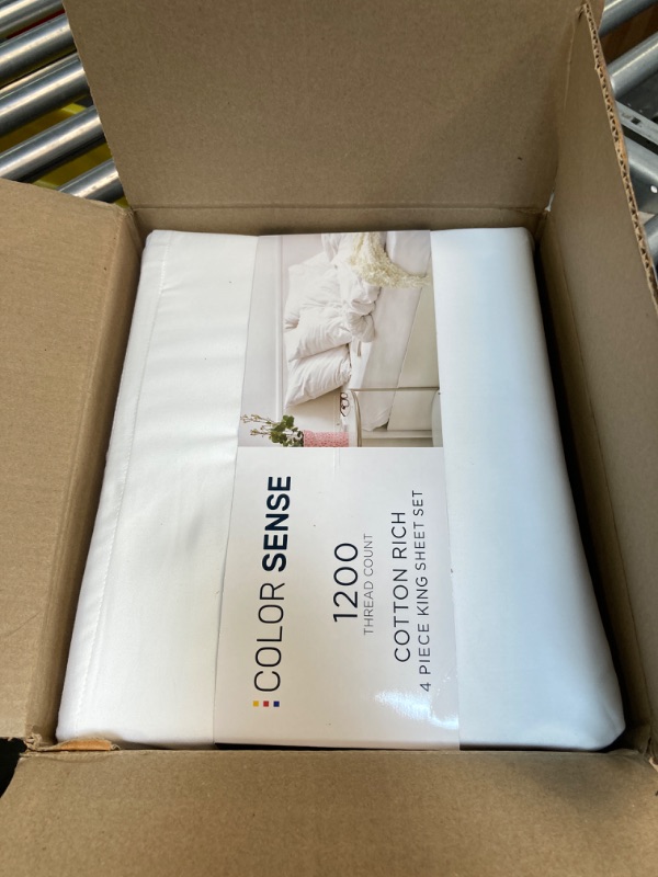 Photo 3 of ***AS IS / NO RETURNS -  FINAL SALE**
Color Sense 1200 Thread Count Snow Bed Sheets Set King Size, Ultra Soft & Silky Cotton Rich Easy Care, Sateen Sheets, Moisture Wicking & Wrinkle Resistant Sheets, King Sheet Set - White Snow King