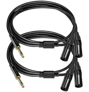 Photo 1 of 2Pack Dual XLR to 1/4 TRS, 6.35mm TRS to XLR Male Cable Microphone Stereo Unbalanced Audio Converter Y Splitter Cord - 5ft/1.5m