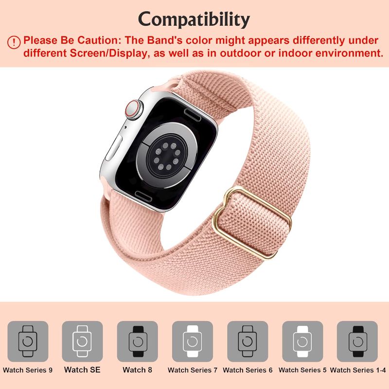 Photo 1 of 2pk, Arae Stretchy Watch Band Compatible for Apple Watch Band 49 mm 45mm 44mm 42mm Comfortable Adjustable Sport Band for iWatch Series 9 8 7 6 5 4 SE 3 2 1 Ultra 1 2 Women Men - Bright Pink