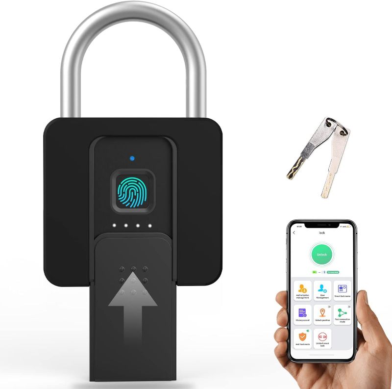 Photo 1 of Fingerprint Padlock, Eseesmart Large Size Smart Padlock, Outdoor Waterproof Bluetooth Fingerprint Lock with Mobile APP and Keys, Suitable for Gates, Lockers, Fences, Gym