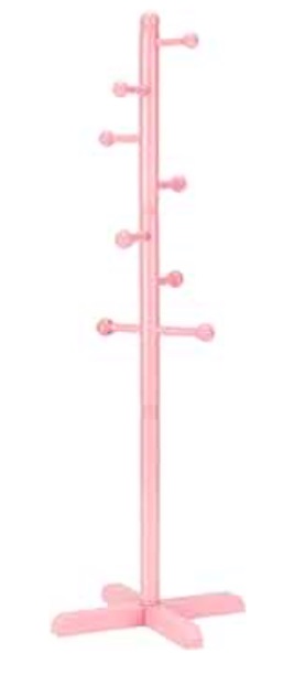 Photo 1 of Cross Coat Rack Freestanding Clothing Hanger Home Racks, Wooden Coat Tree Stand with 8 Hooks 2 Adjustable Height, Easy Assembly in Entryway, Room for Hat, Umbrella etc (Pink)