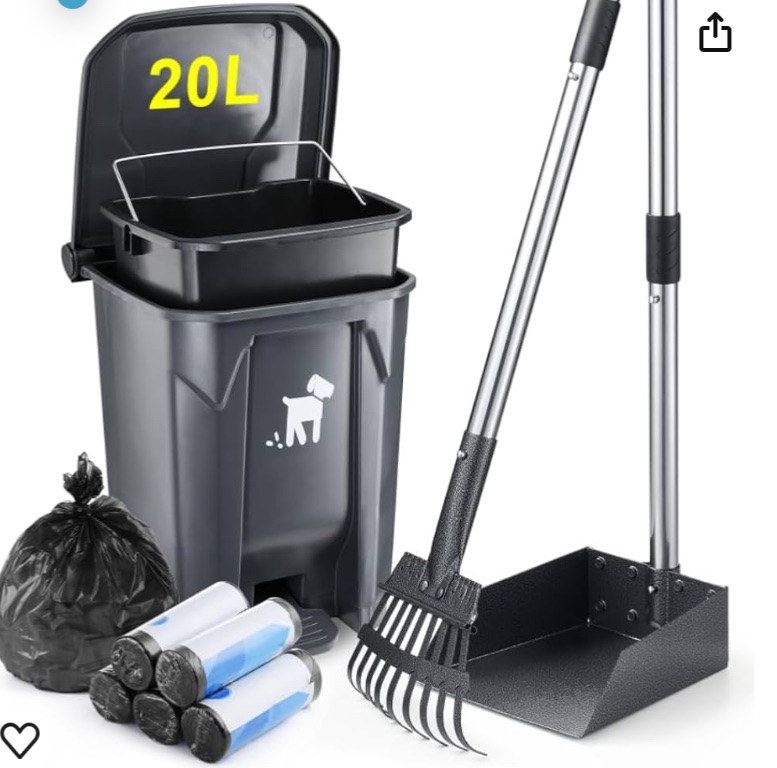 Photo 1 of Dog Pooper Scooper, Dog Poop Trash Can Set with Removable Inner Bucket, Long Handle Rake, 150 Waste Bags, Easy Pick Up Poop Scooper, 20L Dog Poop Trash Bin for Small/Large Dog Families