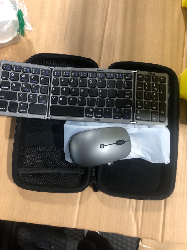 Photo 1 of Foldable Keyboard and Mouse, EDJO Wireless Keyboard Mouse Combo with Portable Case, Rechargeable 2.4G+Bluetooth Multi-Device Keyboard Mouse for Windows, iOS, Android, MacOS PC/Laptop/Tablet