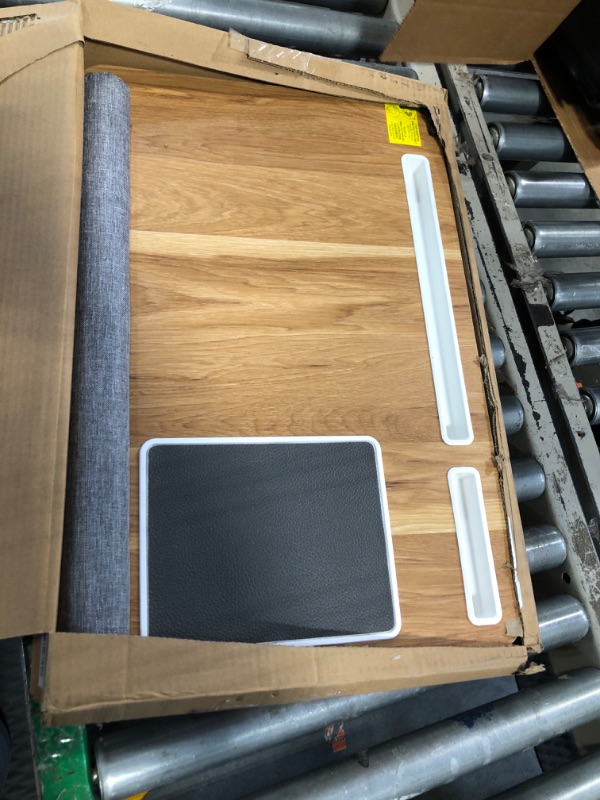 Photo 3 of HUANUO Lap Desk - Fits up to 17 inches Laptop Desk, Built in Mouse Pad & Wrist Pad for Notebook, Laptop, Tablet, Laptop Stand with Tablet, Pen & Phone Holder (Wood Grain) Light Brown Woodgrain