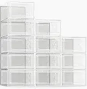 Photo 1 of SEE SPRING Large 12 Pack Shoe Storage Box, Clear Plastic Stackable Shoe Organizer for Closet, Space Saving Foldable Shoe Rack Sneaker Container Bin Holder