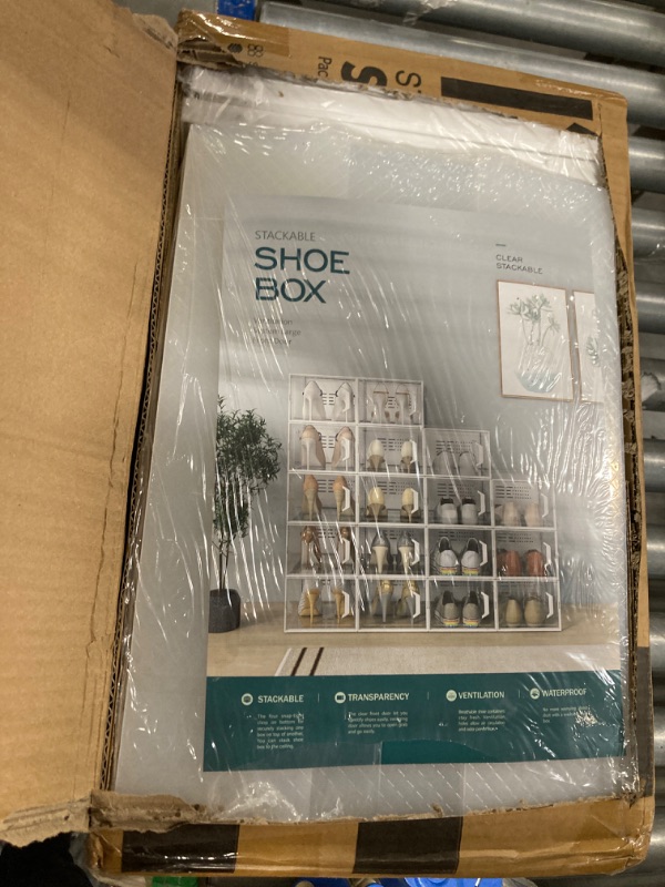 Photo 1 of SEE SPRING Large 12 Pack Shoe Storage Box, Clear Plastic Stackable Shoe Organizer for Closet, Space Saving Foldable Shoe Rack Sneaker Container Bin Holder
