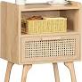 Photo 1 of **** MISSING HARDWARE****
 Rattan Nightstand, Boho Side Table with Drawer Open Shelf, Cane Accent Bedside End Table with Solid Wood Legs for Bedroom, Dorm and Small Spaces (Natural)