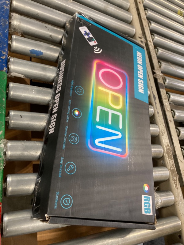 Photo 2 of **FOR PARTS**Led Open Sign, 21×10 inch Neon Open Sign with Remote, Color Changing & Scrolling Modes, Adjustable Brightness and Speed RGB Open Signs for Business Bar Restaurant Hotel Storefront Window