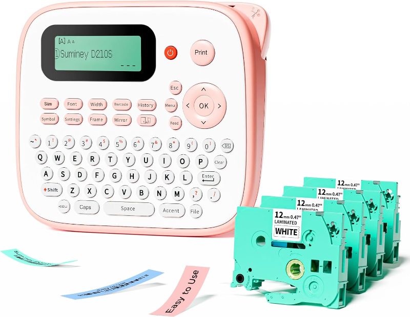 Photo 1 of Pink Label Maker Machine with 4 Laminated Tapes,Portable QWERTY Keyboard Labeler, D210S Easy Label Maker Printer Handheld for Labeling Bottle, Jar, for Home Office School Kids Organization