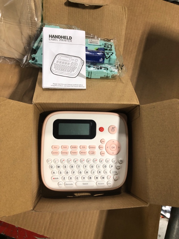 Photo 3 of Pink Label Maker Machine with 4 Laminated Tapes,Portable QWERTY Keyboard Labeler, D210S Easy Label Maker Printer Handheld for Labeling Bottle, Jar, for Home Office School Kids Organization