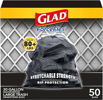 Photo 1 of Glad Trash Bags, ForceFlexPlus Drawstring Large Garbage Bags - 30 Gallon, 50 Count (Pack of 3) (Package May Vary)