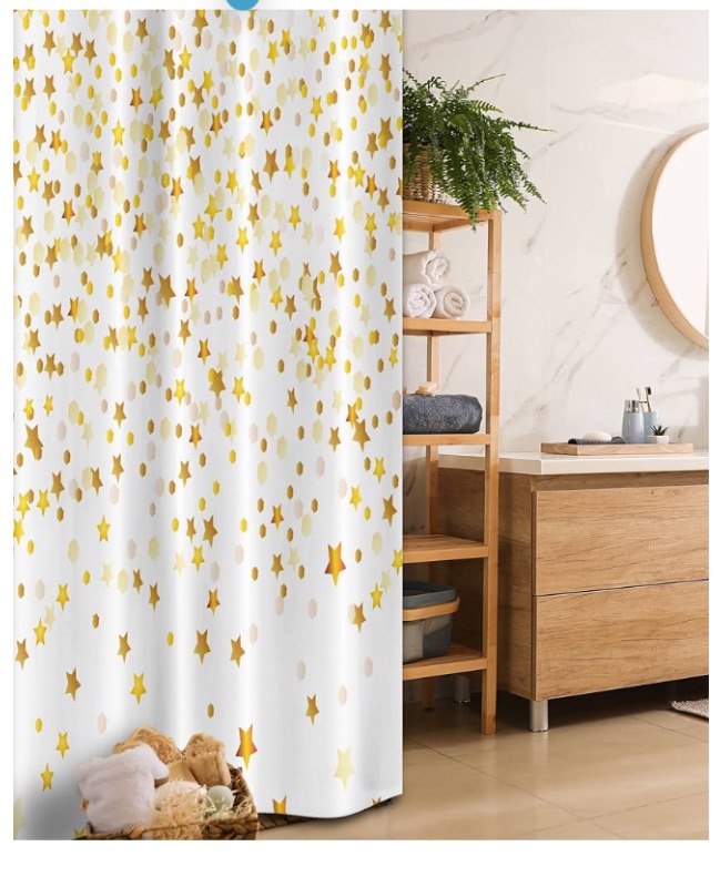 Photo 1 of Ambesonne Abstract Stall Shower Curtain, Sparsed Dreamy Stars and Spots Geometric Design Fanciful Lifestyle, Fabric Bathroom Decor Set with Hooks, 36" W x 72" L, Coffee Yellow