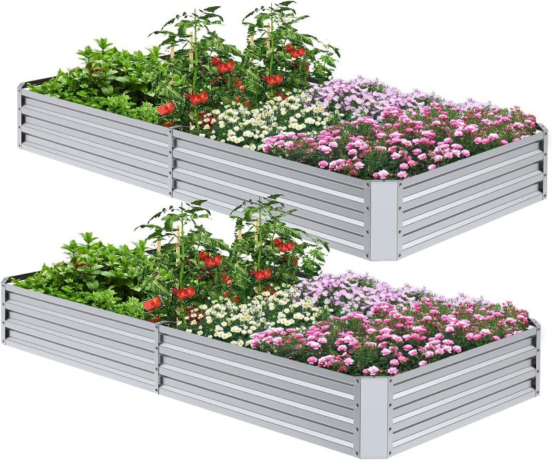 Photo 1 of 2PCS 4x8x1FT Galvanized Raised Garden Bed Outdoor for Vegetables Flowers Herb, Large Heavy Metal Planter