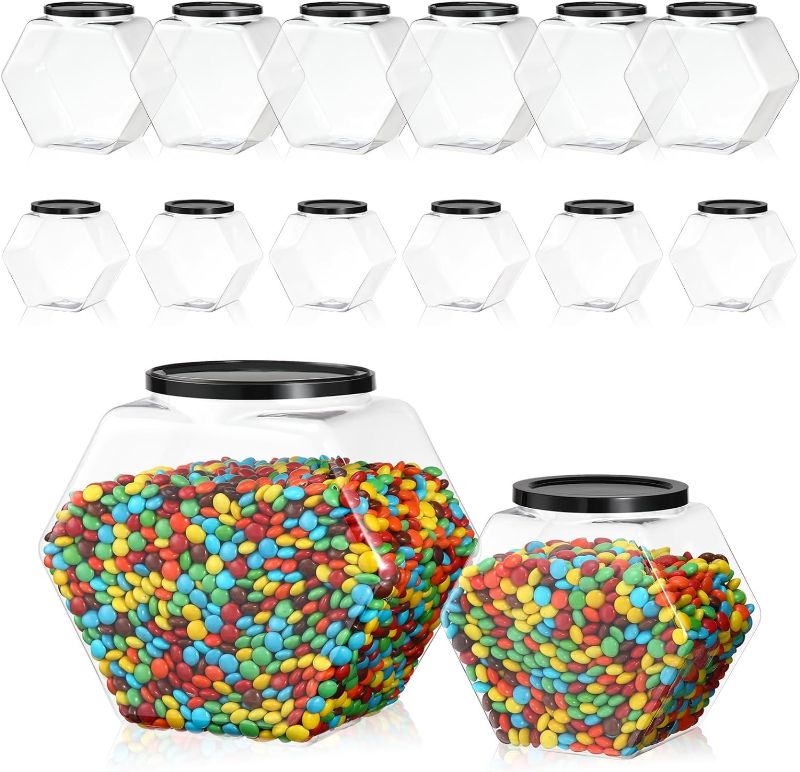 Photo 1 of 12 Pcs Plastic Candy Jars Container with lids, Hexagon Shaped Jars 30oz and 73oz Clear Wide Mouth Candy Storage Jar for Cookies, Candy, Snacks, Paper Stars, Detergent Pods, Gifts and Storage ***PARTIAL SET***