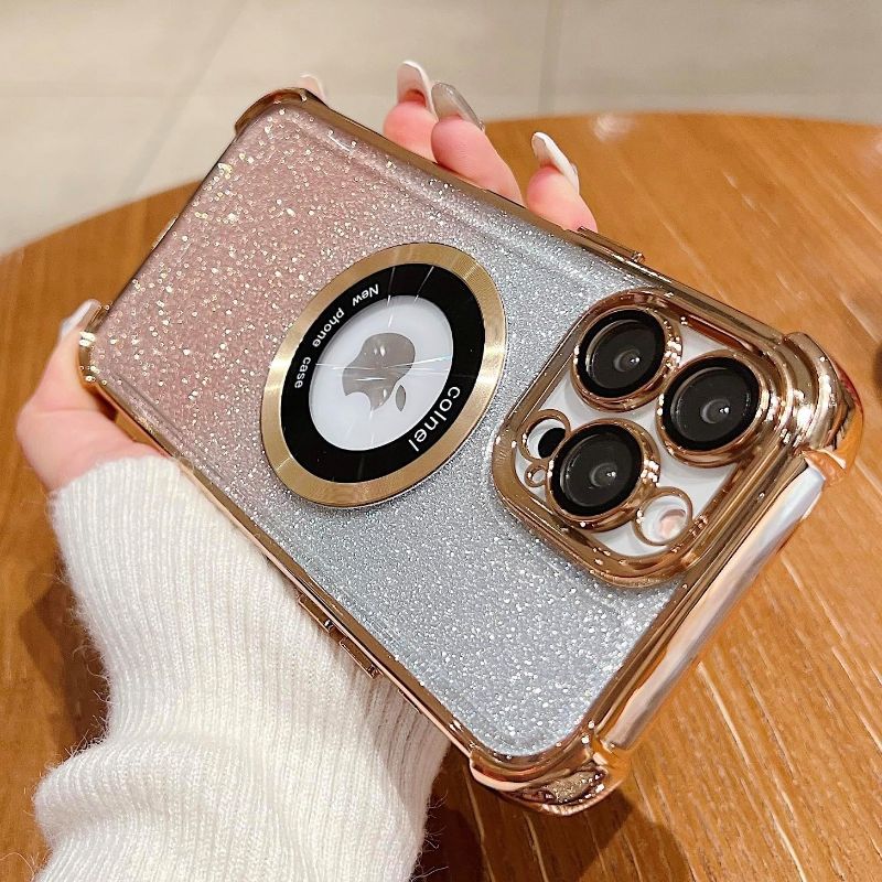 Photo 1 of for iPhone 15 Pro Glitter Case Compatible with MagSafe,Military Grade Protection Magnetic Shockproof Hard Case with Camera Lens Protector for iPhone 15 Pro 6.1''-Gold Glitter Gold