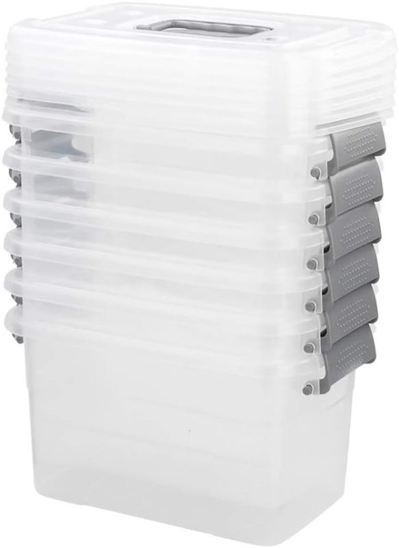 Photo 1 of 5 Quart Latching Box, Great Funtionality Plastic Storage Bin with Lid (8 Packs) ***USED***CRACKED HANDLES**** 