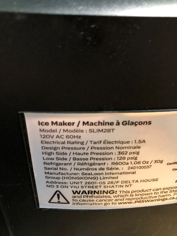 Photo 5 of **FOR PARTS** Ice Maker Coutertop Machine - Portable Ice Cube Maker, 2.6lbs Ice Basket with Bullet Ice in 6 Mins, Visible Water Level Window and Scoop, Stainless Steel, Ideal for Kitchen, Office, Camping