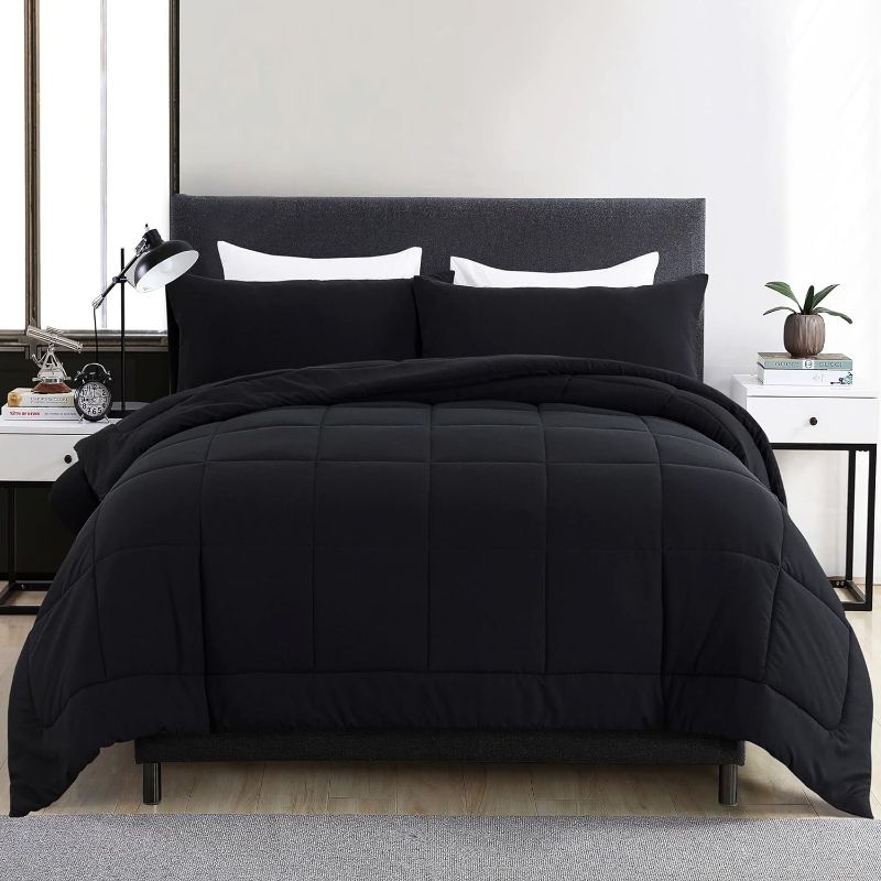 Photo 1 of  Queen Comforter Set -All Season Queen Bed Set with 2 Pillow Cases-4 Pieces Bedding Sets Queen -Down Alternative Black Comforters Queen Size(88"x90")