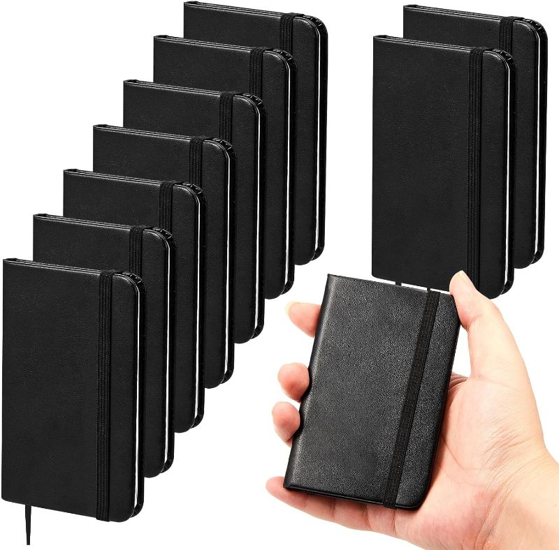 Photo 1 of Qeeenar 10 Pcs Hardcover Leather Pocket Notebook 4 x 2.5 Inch Small Notebook 50 Pages Hardcover Mini Notepad Tiny Lined Journal Notebook for Office Home School Writing Supplies(Black)