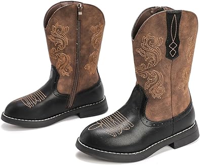 Photo 1 of DADAWEN Boys Girls Cowgirl Cowboy Western Boots Mid Calf Horseback Riding Boots - 1.5