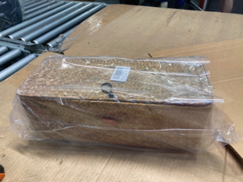 Photo 1 of Wicker Shelf Baskets with Lid,Rectangular Seagrass Woven Storage Baskets with Dividers for Bathroom Organize Small Bins Home Decor (Natural)