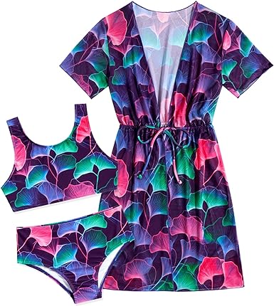 Photo 1 of   6T Enlifety Girls Swimsuit 3 Piece Bikini Bathing Suit Quick Dry Swimwear Sun Protection Cover-Up Sets 