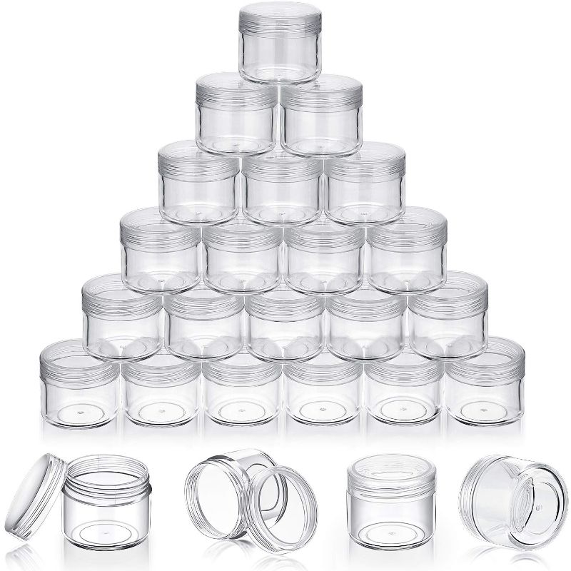 Photo 1 of  20g Empty Clear Plastic Pot Jars with Lids Round Cosmetic Sample Containers Mini Travel Jars for Storage of Creams Lipsticks Ear Studs