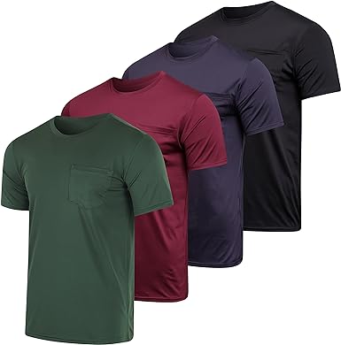 Photo 1 of Real Essentials 4 Pack: Men's Dry-Fit Short Sleeve Pocket Crew Performance Athletic T-Shirt