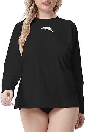 Photo 1 of Halcurt Women’s Plus Size Long Sleeve Rash Guard Loose Fit Swim Shirt Upf50+ Sun Protection Swimsuit Top - 4X